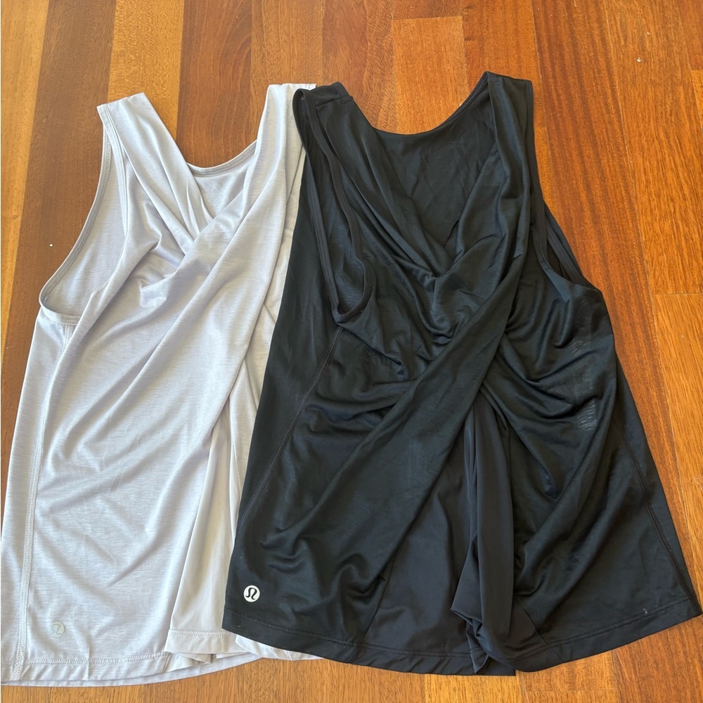 Lululemon Women's Black and Heather Draped Tops size 2